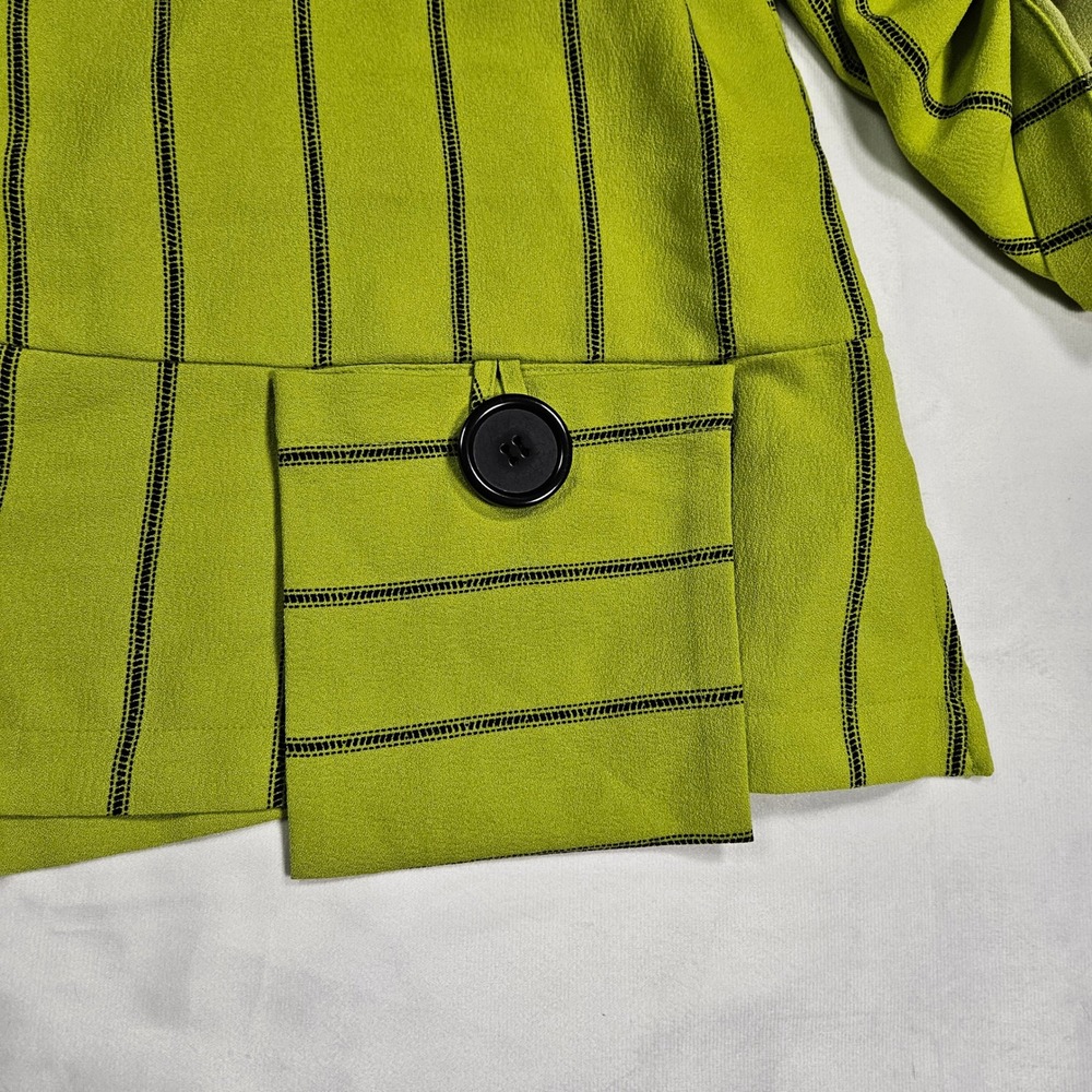 Ali Miles Small Lime Green Mixed Stripe 3/4 Roll Tab Sleeve Blouse Top - Picture 2 of 6